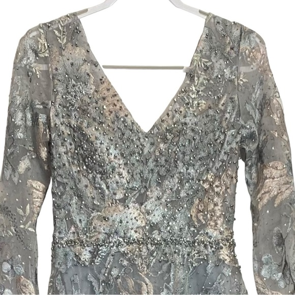 Mac Duggal Long Sleeve Beaded Applique Gown - Picture 4 of 13